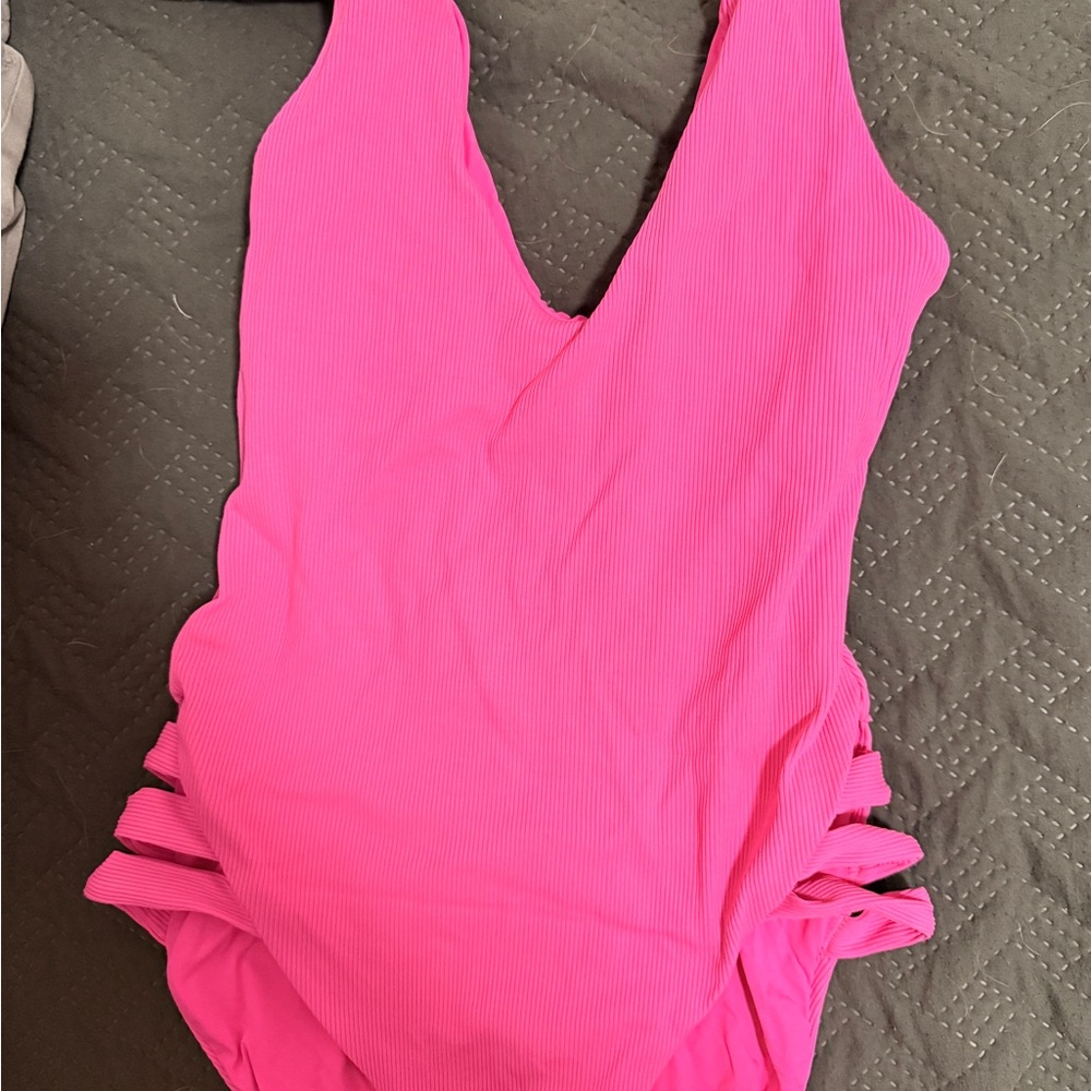 BECCA Pink Bodysuit One Piece with Ruched Sides